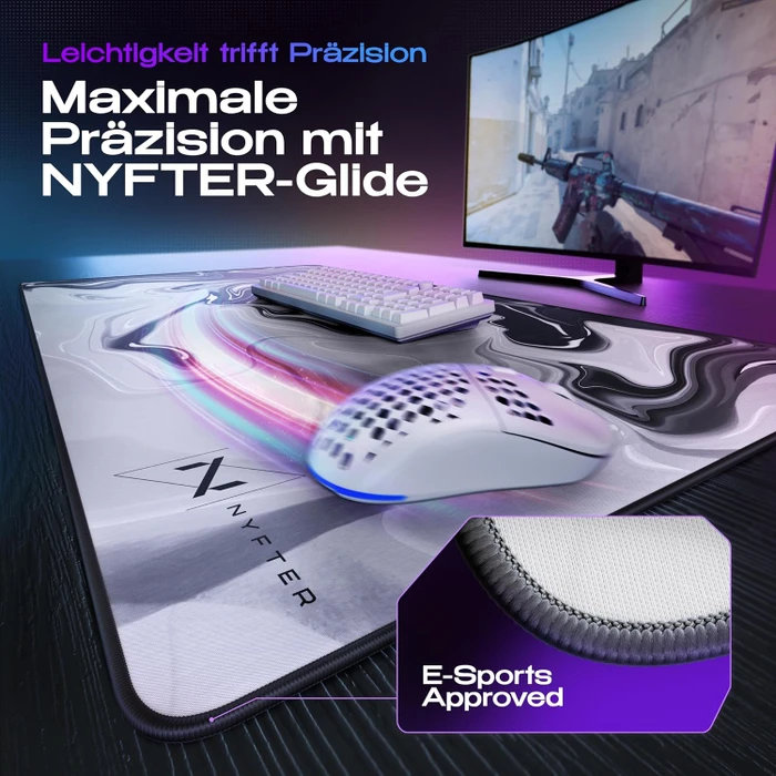 Nyfter Nyfpad XXL Liquid Premium Gaming Mousepad, 900x500mm, Design weiß/blau