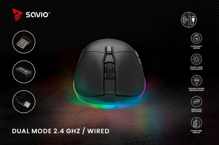 Savio Rift Black Gaming Mouse schwarz, USB