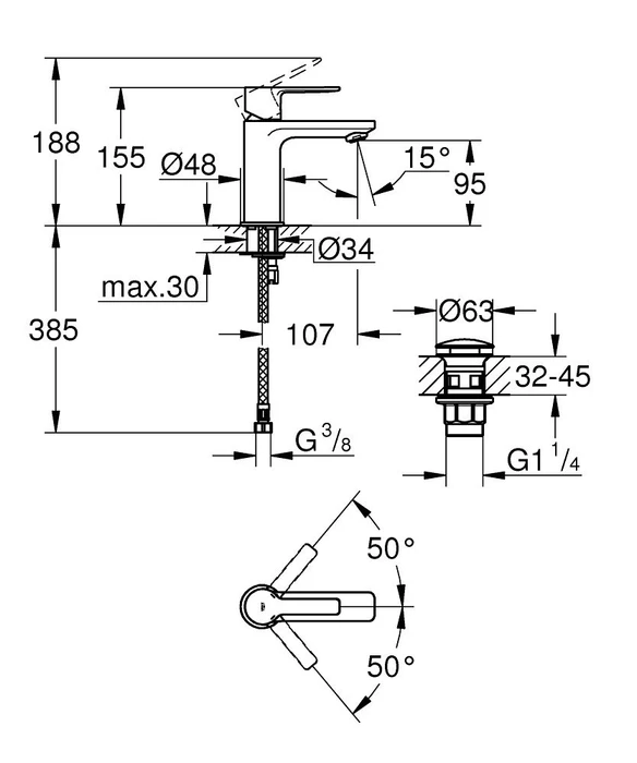 Grohe Lineare Einhand-Waschbeckenarmatur 1/2" XS-Size chrom