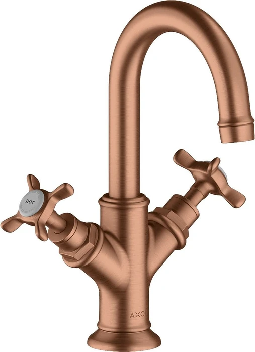 Hansgrohe Axor Montreux 2-Griff Waschbeckenarmatur 160 mit Kreuzgriffen und Ablauffernbedienung brushed red gold