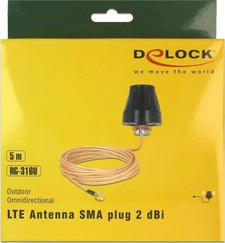 DeLOCK LTE Outdoor-Antenne, 2.1GHz/900MHz, 2dBi, RP-SMA, omnidirektional, schwarz