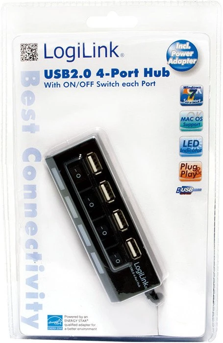 LogiLink USB-Hub, 4x USB-A 2.0, USB-A 2.0 [Stecker]