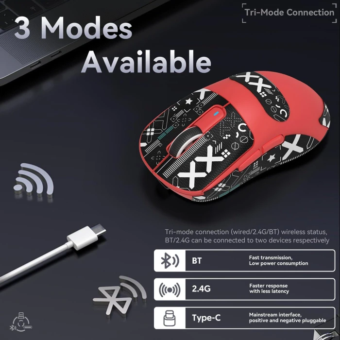 Attack Shark X3 Wireless Gaming Mouse rot, inkl. Grip Tape, USB/Bluetooth