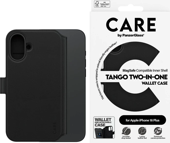 PanzerGlass Care Feature Case Tango Two-in-One Wallet MagSafe für Apple iPhone 16 Plus schwarz