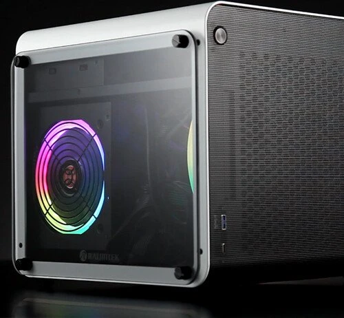Raijintek Metis Evo TGS, weiß/schwarz, Glasfenster, Mini-ITX