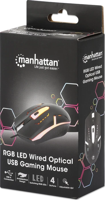 Manhattan RGB Gaming-Maus, 4 Tasten, 1500dpi, schwarz, USB