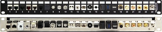DeLOCK Patchpanel für RJ-45 Keystone Module 19", 24-Port, 1HE, 19", 1HE, schwarz