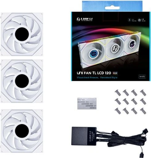 Lian Li Uni Fan TL LCD 120 RGB, weiß, LED-Steuerung, 120mm, 3er-Pack