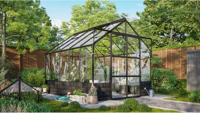 Vitavia Cassandra 8300 ESG 3mm Gewächshaus inkl. Sockel schwarz/basalt