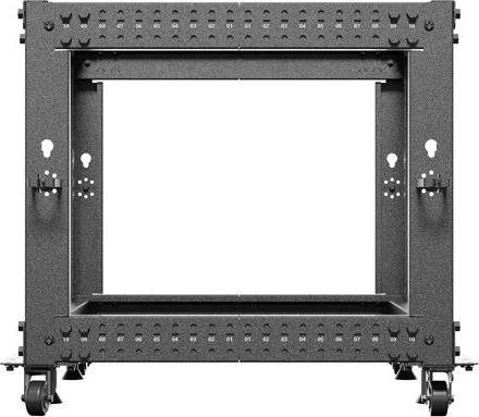 Lanberg Open Rack Series 19" Open Frame Rack 9HE, 4-Pfosten, mit Rollen, Flat Pack, tiefenverstellbar, 576-1033mm, RAL 9004, 657mm tief