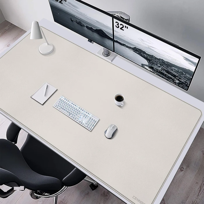 Cennbie Schreibtischunterlage Leder, Mauspad 4XL, 1500x700mm, cream grau