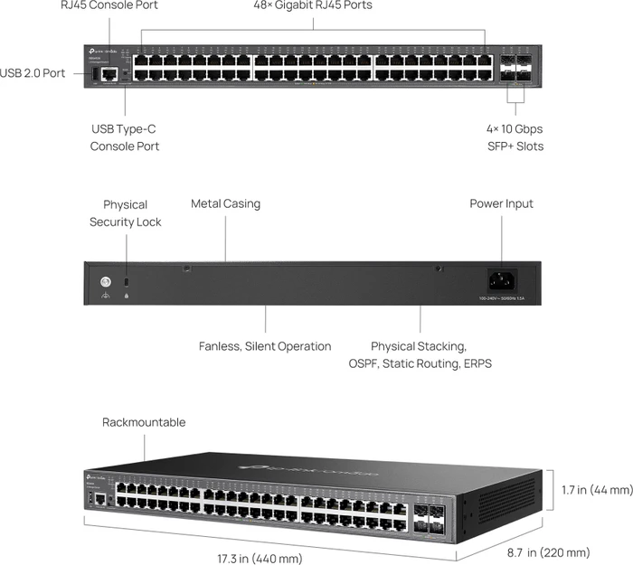 TP-Link Omada SG5400 Rackmount Gigabit Managed Switch, 48x RJ-45, 4x SFP+