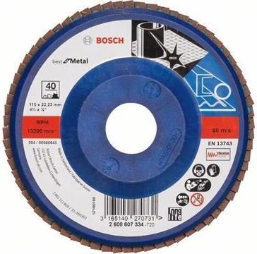 Bosch Professional X571 Best for Metal Fächerschleifscheibe gerade K40, 115x22.23mm, 1 Stück