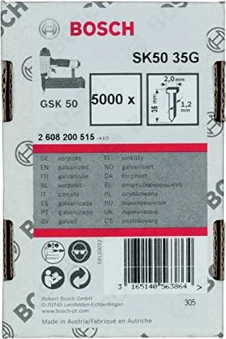 Bosch Professional SK50 35G Senkkopf-Stift verzinkt Tacker-Nägel, 35x1.2mm, 5000 Stück