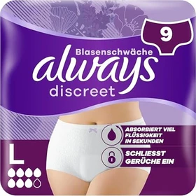 Always Discreet Inkontinenz Höschen Schutzhose Größe L, 9 Stück