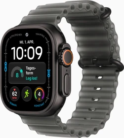 Apple Watch Ultra 4 schwarz mit Ocean Armband halbtransparentes schwarz