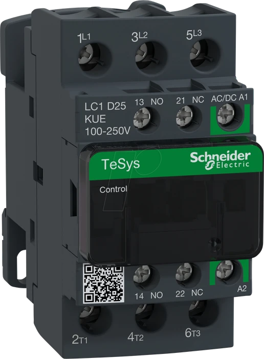 Schneider Electric Leistungsschütz LC1D 3p, +1S+1Ö, 11 kW, 25 A, 400 V AC3, Spule 100-250 V AC/DC