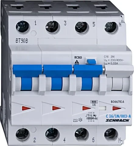 Schrack LS-FI-Schalter, Kennlinie C, 16A, 30mA, 3+N, Typ A
