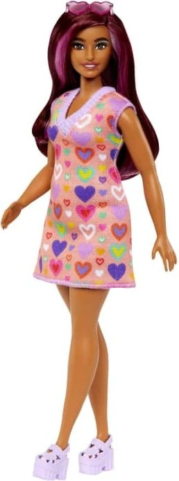 Mattel Barbie - Fashionistas Barbie mit pinkfarbenen Strähnen und Kleid mit Herzaufdruck