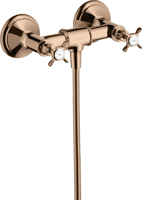 Hansgrohe Axor Montreux 2-Griff Brausearmatur Aufputz mit Kreuzgriffen polished red gold