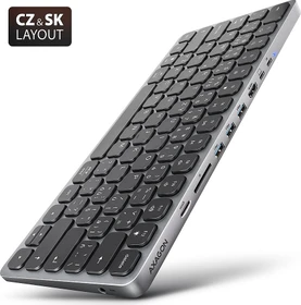 Axagon 9in1 Keyboard Hub, Docking Station mit Tastatur, USB-Hub, Dual-Slot-Cardreader, CZ/SK, USB-C 3.0 [Buchse] (HMC-KB-CZ)