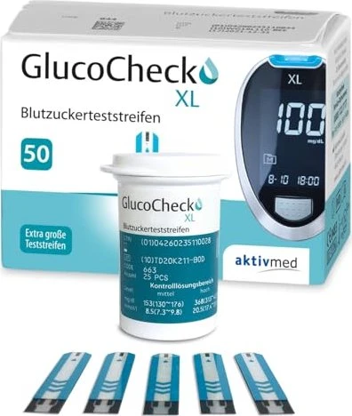 Aktivmed GlucoCheck XL Blutzucker-Teststreifen, 50 Stück