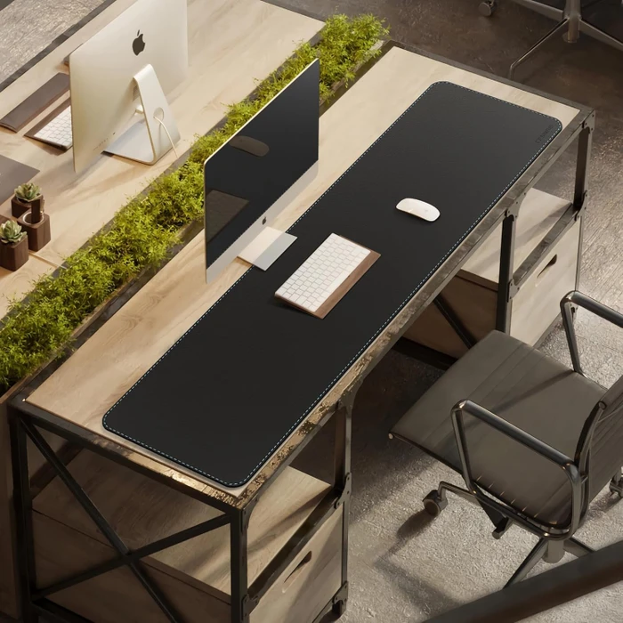 Cennbie Schreibtischunterlage Leder, Mauspad XXL, 1500x400mm, schwarz