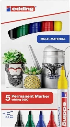 edding 3000 Permanentmarker sortiert, 5er-Set, Kunststoffbox
