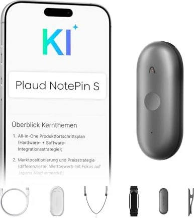 PLAUD Note Pin S Black KI-Sprachrekorder + Armband und Lanyard