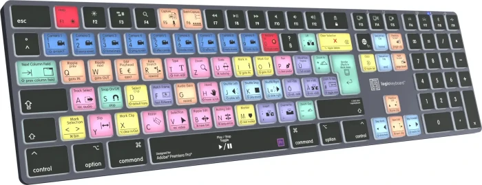 LogicKeyboard Titan Wireless Adobe Premiere Pro CC Mac, Titanium Gray, LEDs weiß, USB/Bluetooth, DE