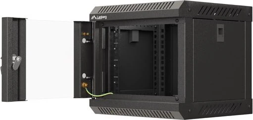 Lanberg WF11 Series 10" Rack Wandschrank 4HE, hängend, Flatpack, Glastür, IP20, RAL 9004, 300mm tief