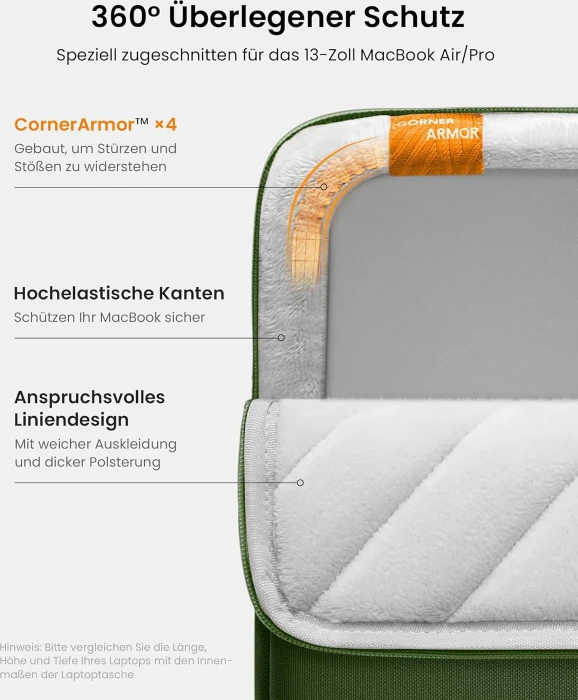 tomtoc Defender-A13, Laptophülle, Notebooks bis 13.3", grün