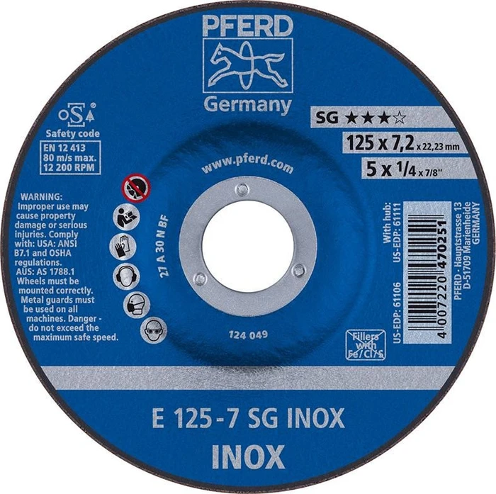 Pferd E 115-7 SG INOX Schleifscheibe, 115x7.2x22.23mm, 10 Stück