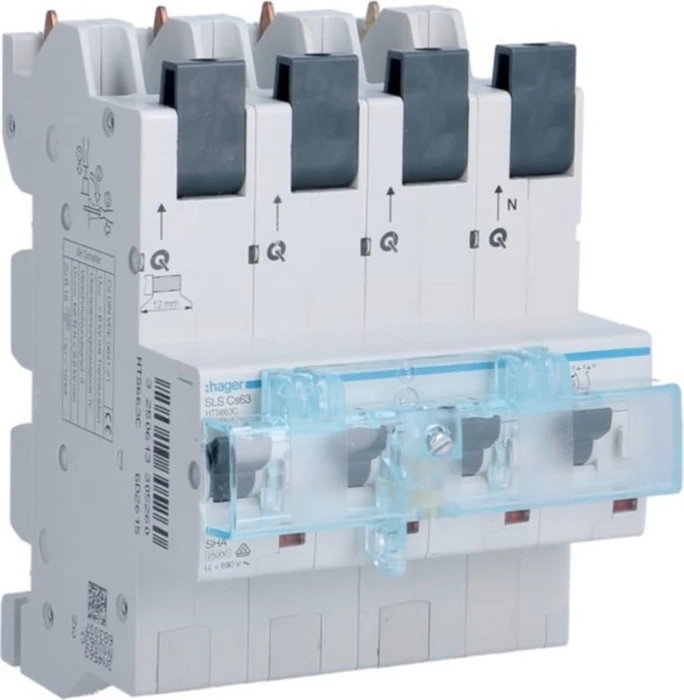 Hager SLS Schalter 4 polig 3P+N Cs-Charakteristik 63A für Sammelschiene QuickConnect