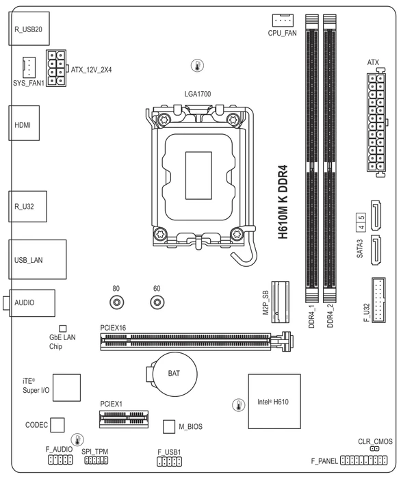 GIGABYTE H610M K DDR4 (Intel 1700)