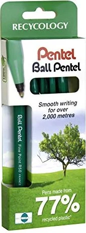 Pentel Ball Fine Point R50 0.4mm blau Tintenroller (Mine), 4er-Pack, Kartonetui