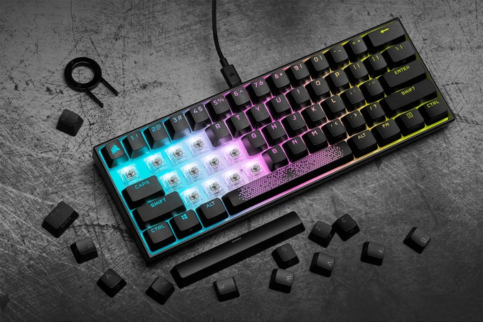 Corsair Gaming K65 RGB Mini, 60%, schwarz, MX SPEED RGB Silver, USB, DE