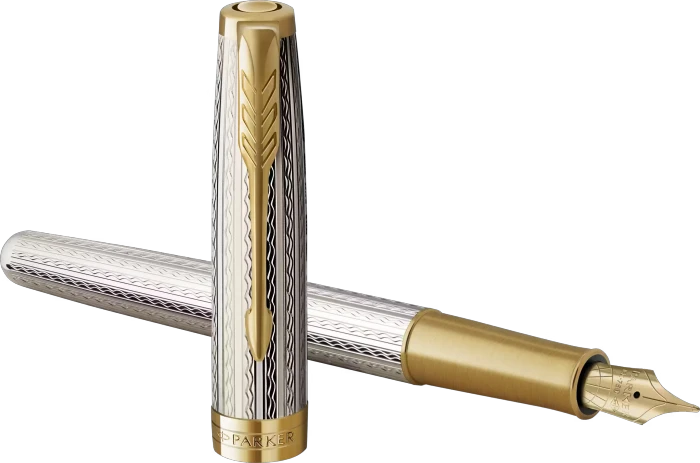 Parker Sonnet silver mistral/gold trim, rechte Hand, fein, Geschenkbox