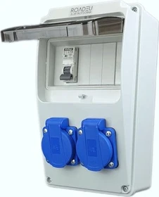 RoadEu Stromverteiler 230V 2x Schuko Steckdose mit Sicherungsautomat 16A