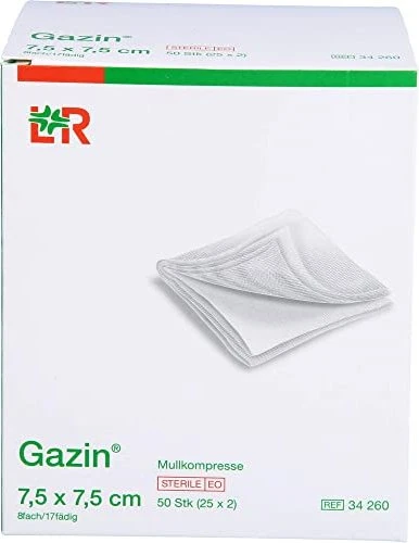Lohmann & Rauscher Gazin Mullkompresse steril 8-fach, 7.5 x 7.5cm, 50 Stück (25x 2 Stück)