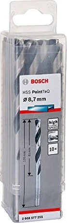 Bosch Professional HSS PointTeQ Spiralbohrer, 8.7x81x125mm, 10 Stück