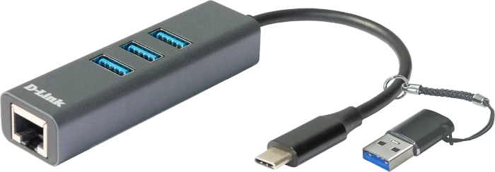 D-Link Gigabit Ethernet Adapter mit 3x USB-3.0, RJ-45, USB-C 3.0/USB-A 3.0 [Stecker]