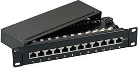 EFB Elektronik Mini-Patchpanel Cat6 10" , 12-Port, 1HE, 10", 1HE, schwarz