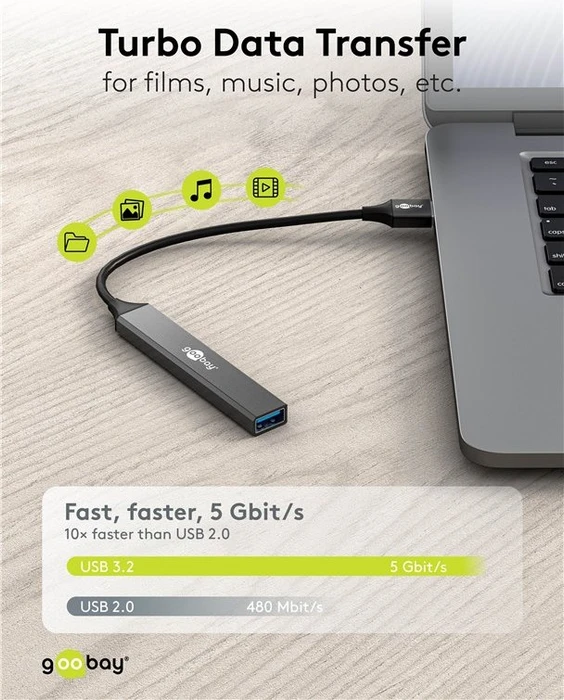 Wentronic goobay Slim 4-Port USB-Hub, 1x USB-A 3.0/3x USB-A 2.0, USB-A 3.0 [Stecker]