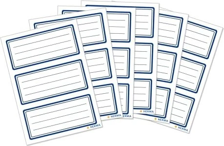 Herma Buchetiketten neutral blauer Rand, 76x35mm, mehrfarbig, 6 Blatt (18 Etiketten)