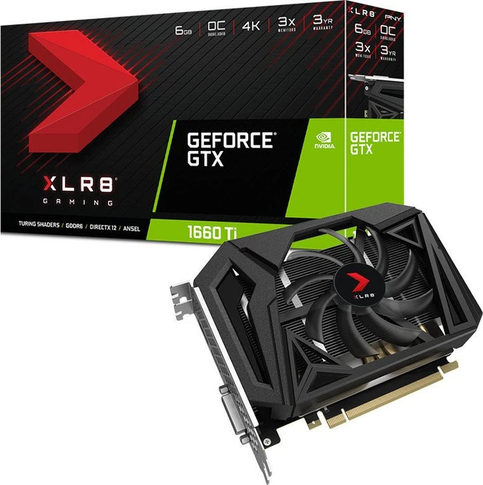 PNY GeForce GTX 1660 Ti XLR8 Gaming OC, 6GB GDDR6, DVI, HDMI, DP