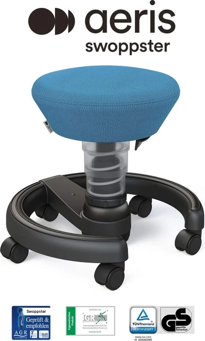 Aeris Swoppster New Edition Schreibtischhocker für Kinder, Gestell schwarz, Bezug Harlequin blau