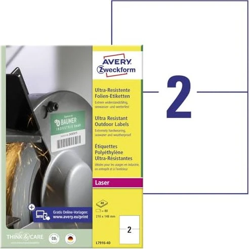 Avery-Zweckform Folienetiketten ultra resistent, 210x148mm, wetterfest, weiß, 10 Blatt (20 Etiketten)