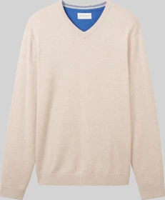 Tom Tailor Strickpullover mit V-Ausschnitt aus Baumwolle Strickpullover braun (Herren)