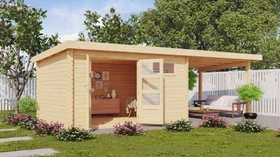 Karibu Bastrup 8 Gartenhaus inkl. Anbau 3m natur